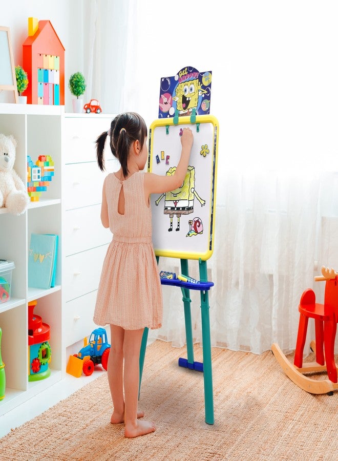سبونج بوب سكوير بانتس حامل رسم للأطفال بتصميم سبونج بوب، سبورة بيضاء مغناطيسية قائمة وسبورة طباشيرية، ملحقات الرسم - Image 4
